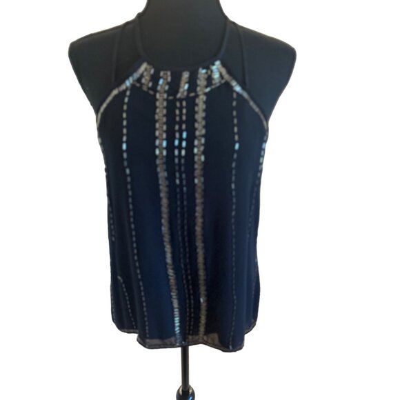 Vintage Chic & Modern Black Sequin Sleeveless Tank Top Formal Party Evening - Picture 1 of 8